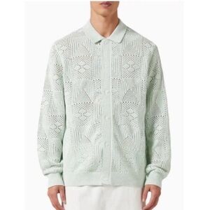 Kith Tilden Crochet Button Down Sweater Zen Green